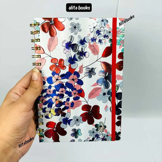 Red Flower Spiral Diary