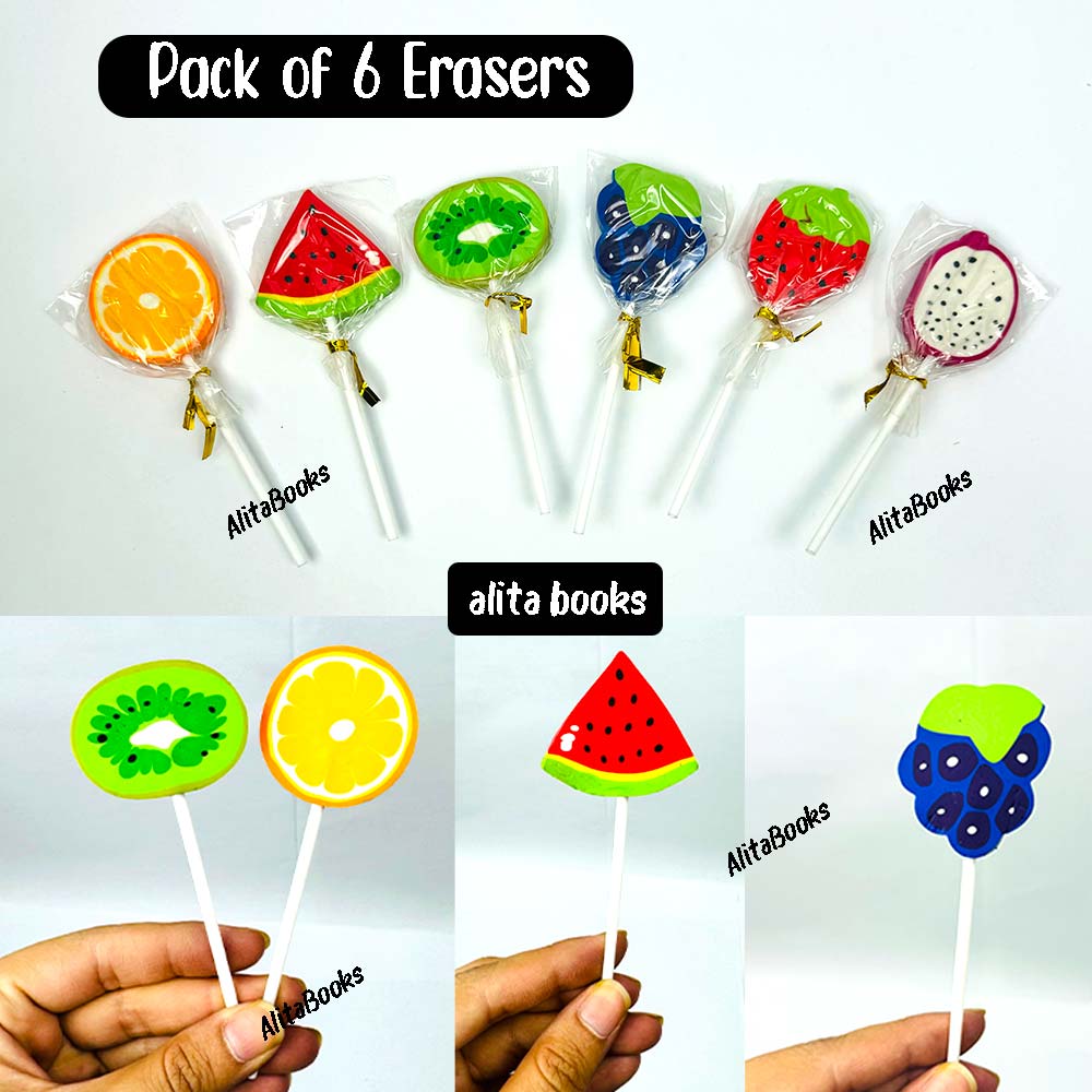 Pack of 6 Lollipop Erasers